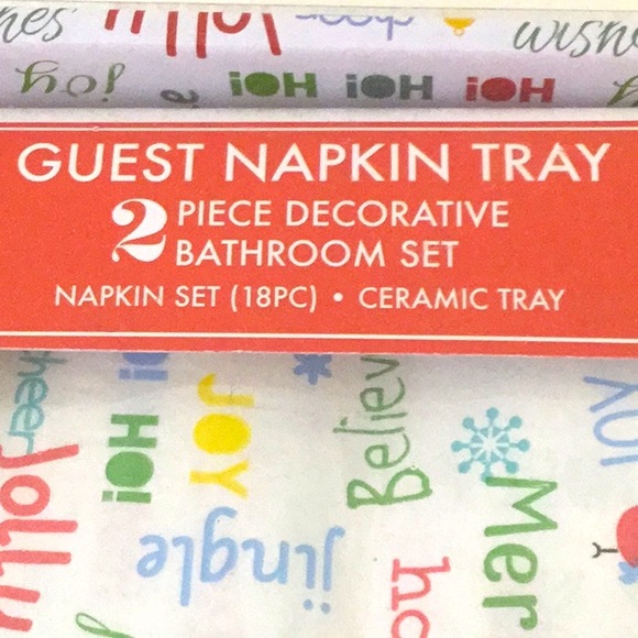 Christmas/Holiday 2 Piece Bathroom Set Tray, 18pc Hand Napkin For Guest. Hostess - Picture 2 of 6